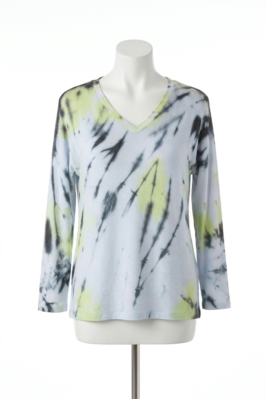 NEW FRENCH KYSS marble wash long sleeve v-neck top in lime